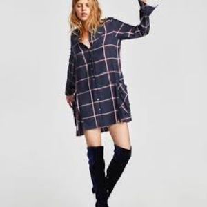 Plaid shirt dress with Pockets